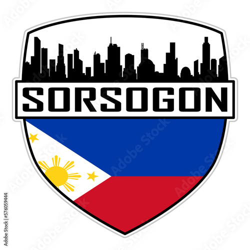 Sorsogon Philippines Flag Skyline Silhouette Sorsogon Philippines Lover Travel Souvenir Sticker Vector Illustration SVG EPS AI