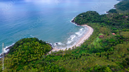 Aerial view of Prainha beach in Itacare, Bahia, Brazil.
