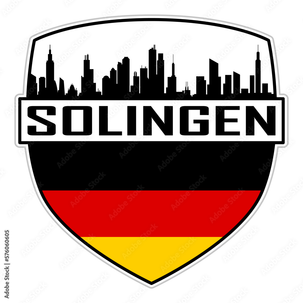 Fototapeta premium Solingen Germany Flag Skyline Silhouette Solingen Germany Lover Travel Souvenir Sticker Vector Illustration SVG EPS AI