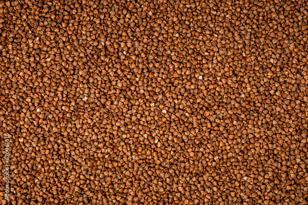 Close-up photo of buckwheat grain as a natural vegan food background and texture Close-up photo of buckwheat grain as a natural vegan food background and texture