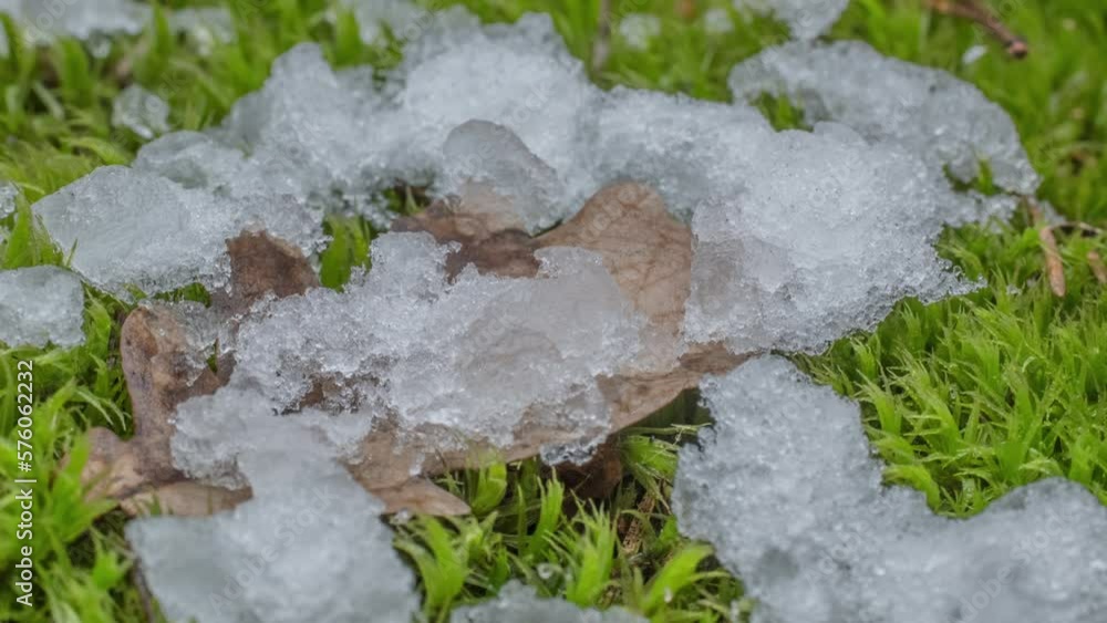 Macro time-lapse shot of shiny melting snow particles Macro time-lapse shot of shiny melting snow particles