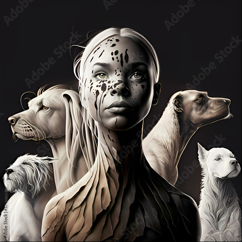 human fermale and dogs Generative Ai photo