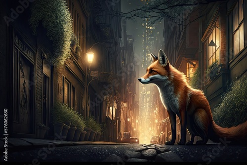 The Fox's Midnight Journey Through an Urban Jungle Generative AI