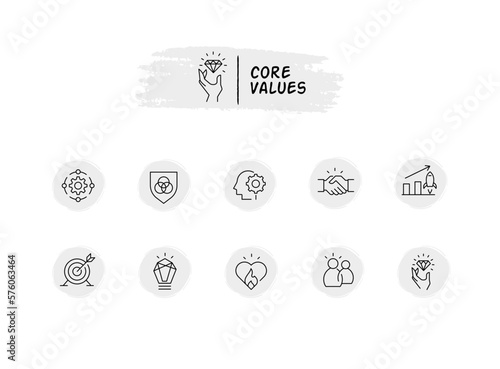 Company core values or Business Ethics vector line Icon Set with editable stroke