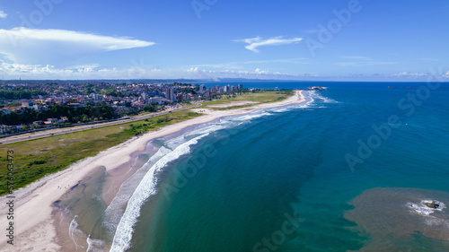 Aerial view of Ilheus, tourist town in Bahia. Historic city center with sea and river. © Pedro