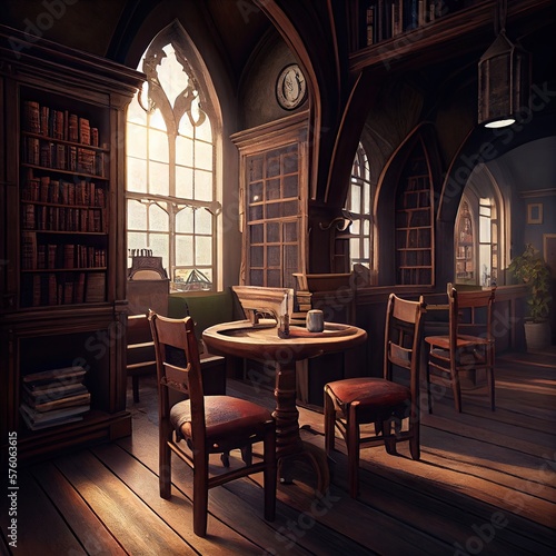 An Old Library Interior: Discover Timeless Charm in a Room of Wood Furniture and Home Design. Generative AI