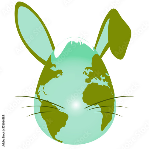 Huevo de Pascua mundial. El planeta Tierra con un disfraz de huevo de Pascua y orejas de conejo. Salvemos el Planeta, también en la Pascua.