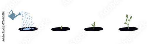 concept of success, hand drawn illustration of sprout growth, home gardening 