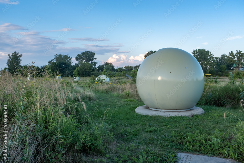 Spheres containing biogas capture wells, Frederic Back Park, Montreal Spheres containing biogas capture wells, Frederic Back Park, Montreal