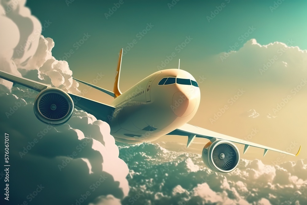 Fototapeta premium Passenger airplane safely flying through the clouds