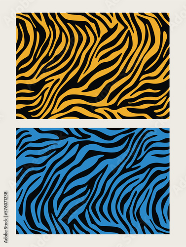 Zebra Print stripes abstract background orange black. Vector of animal fur print.