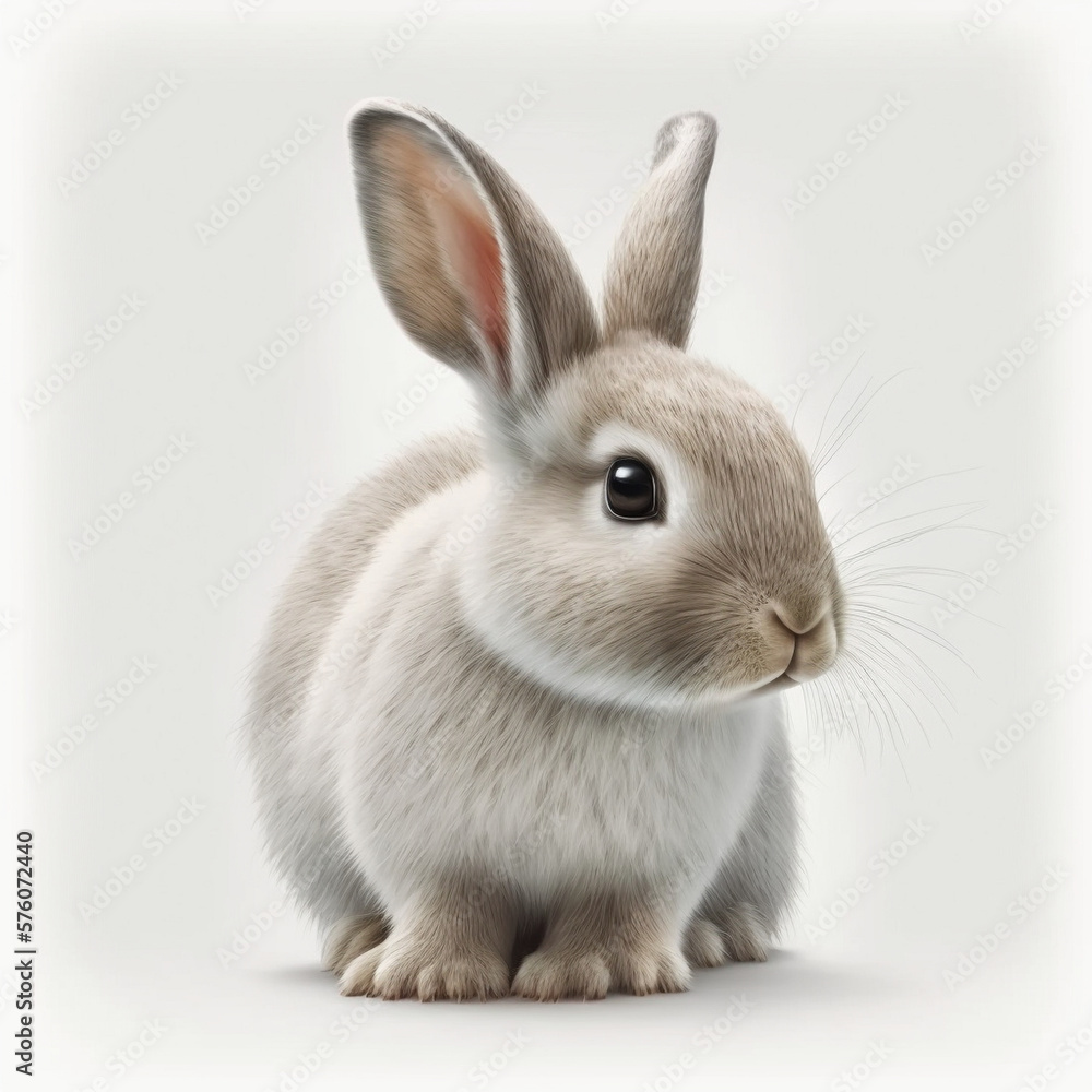 Realistic head bunny on a white background, generative AI Realistic head bunny on a white background, generative AI