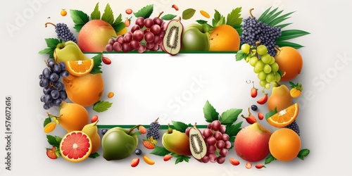 fresh fruits frame on white background - generative ai © Andrus Ciprian