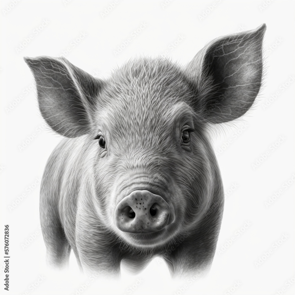 Realistic head pig on a white background, generative AI