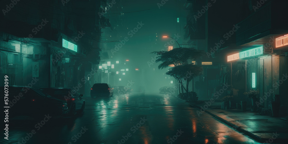 street at night whit cinematic haze - generative ai