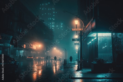 street at night whit cinematic haze - generative ai