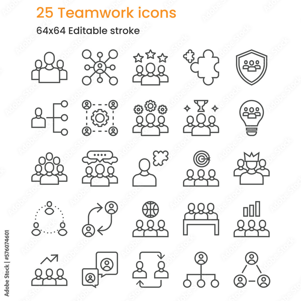Teamwork icons. 64x64 editable stroke Teamwork icons. 64x64 editable stroke