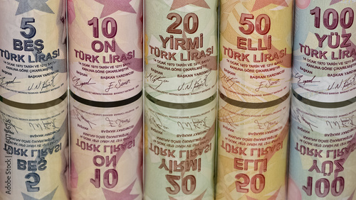 Images of various country banknotes. turkish lira photos