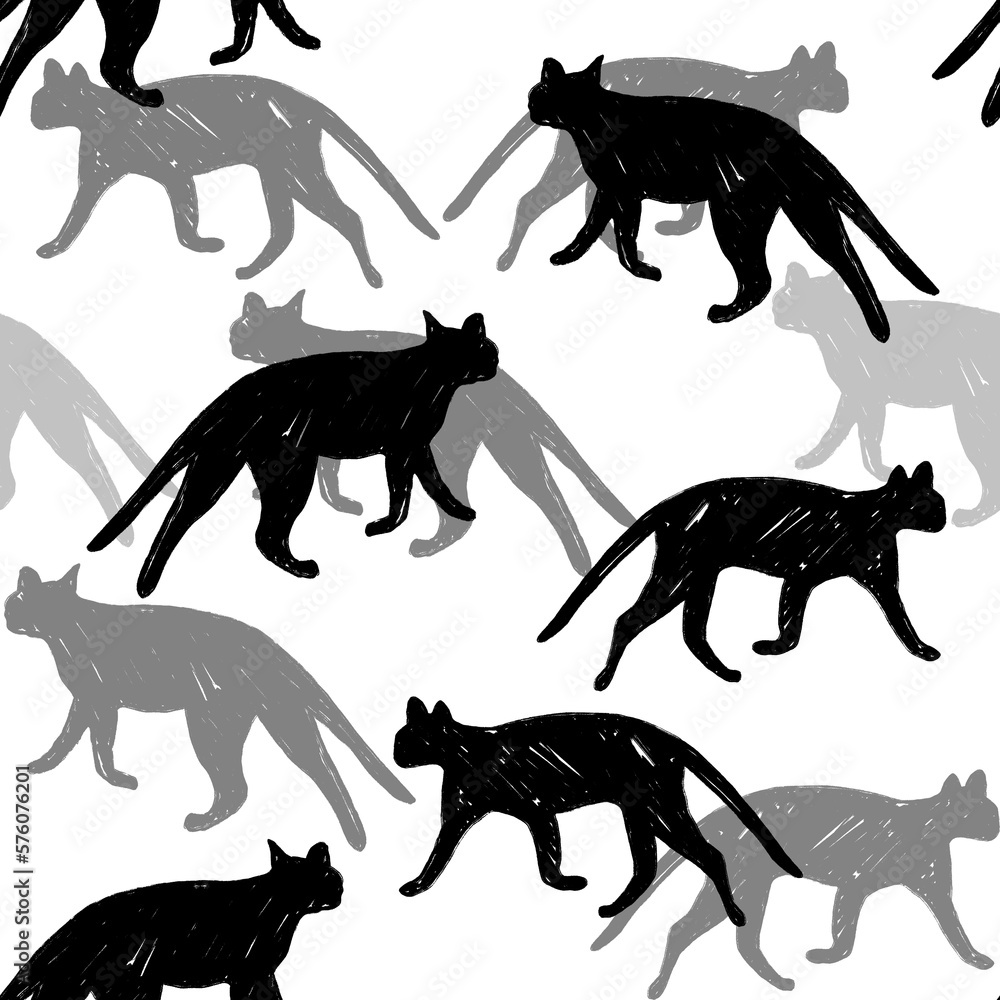Fototapeta premium Hand drawn black cats seamless pattern.