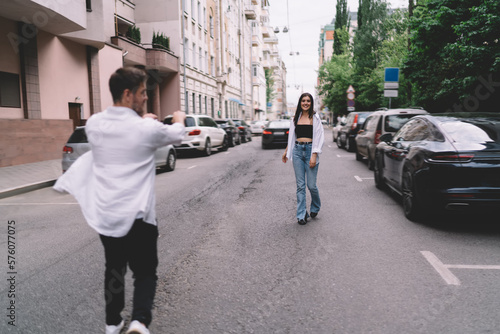 Happy couple meeting on street © BullRun