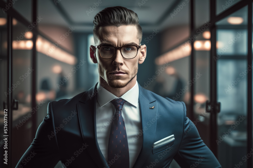 The Power Suit Striking Portrait of a Successful Businessman in His Office, generative ai