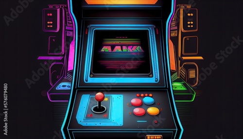 Play All Day with this Retro 80s Arcade Console: Joystick, Buttons, Neon Lights, and Endless Entertainment. Generative AI