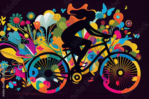 A Whimsical Bicycle Adventure  Cartoon Bike Illustration with Vibrant Colours  Generative AI