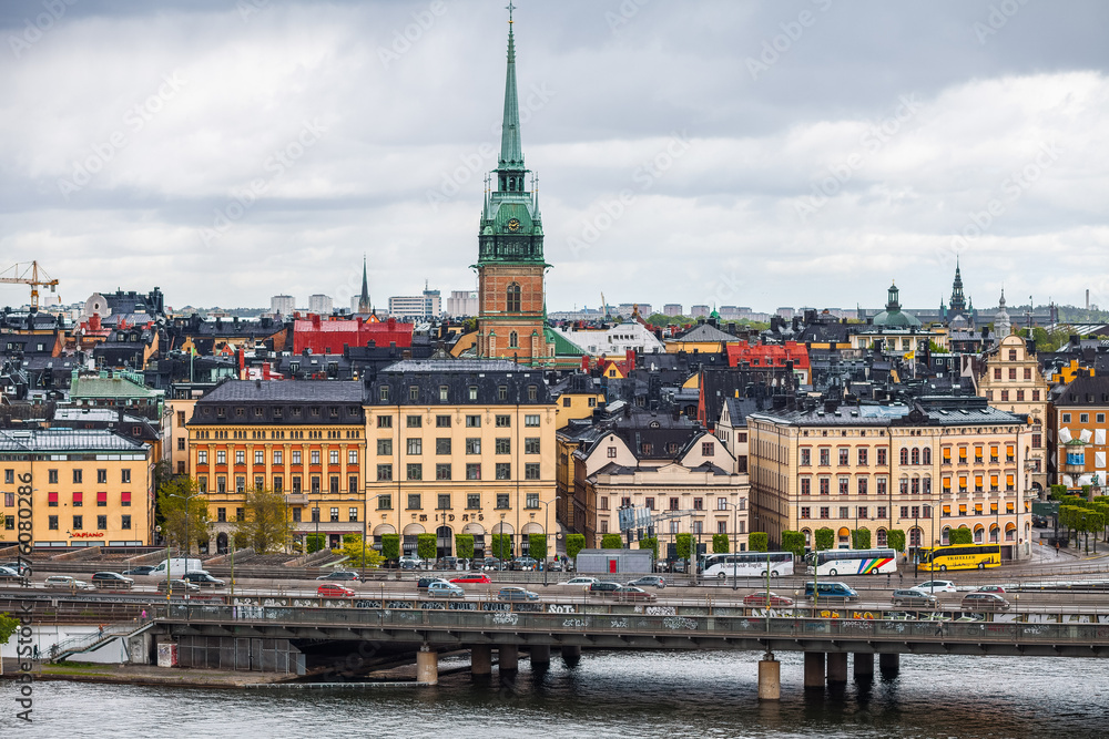 Beautiful cityscape of Stockholm, Sweden during the overcast day