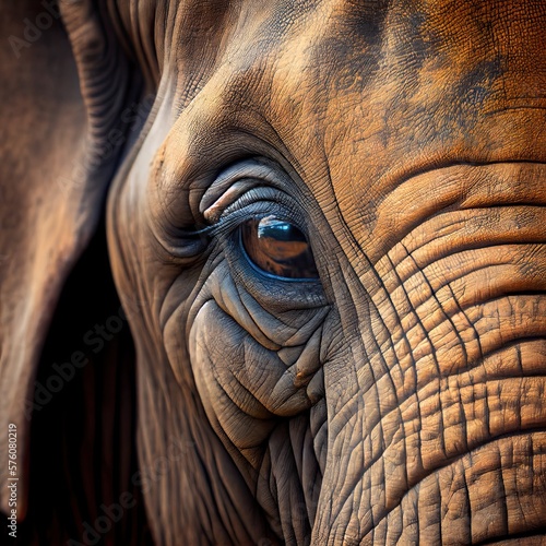Glimpse of the Wild: Close-Up of a Majestic Elephant's Face: Generative AI © AIGen