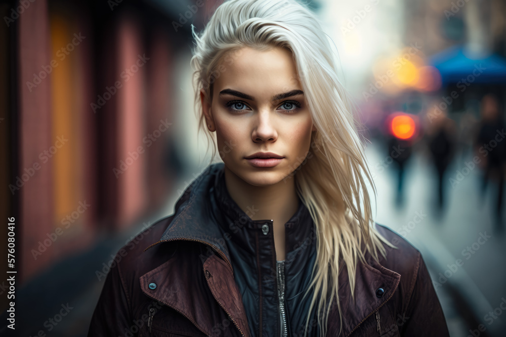 Portrait of a stunning blonde woman in urban surroundings with a chic and edgy style, generative ai Portrait of a stunning blonde woman in urban surroundings with a chic and edgy style, generative ai