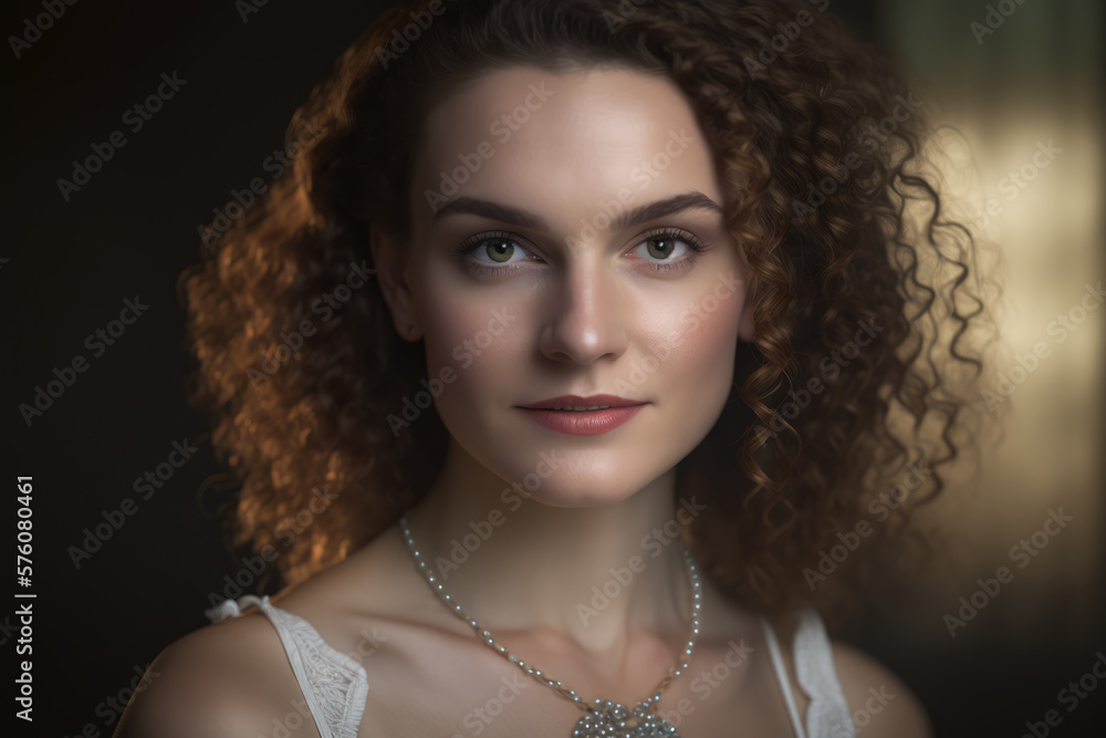 Portrait Of A Strikingly Beautiful Woman With Waist Length Curly Hair