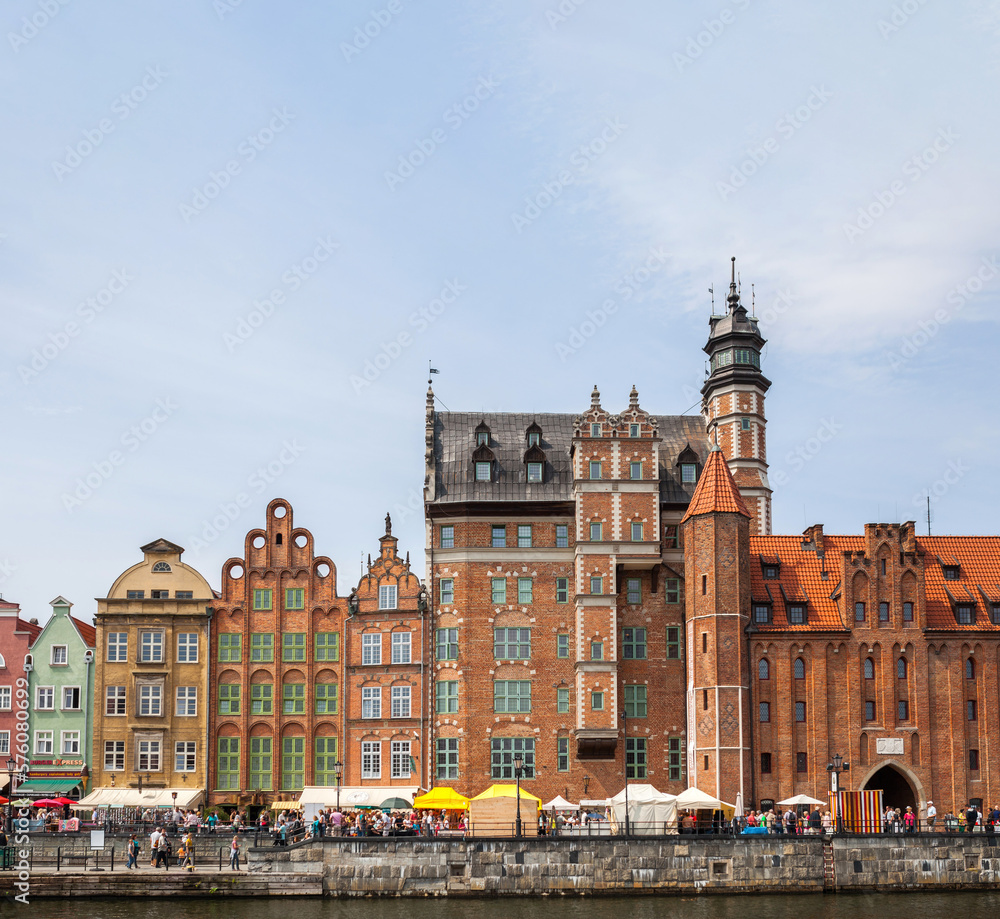 Side view on the historical building at the embarkment in Gdansk, Poland