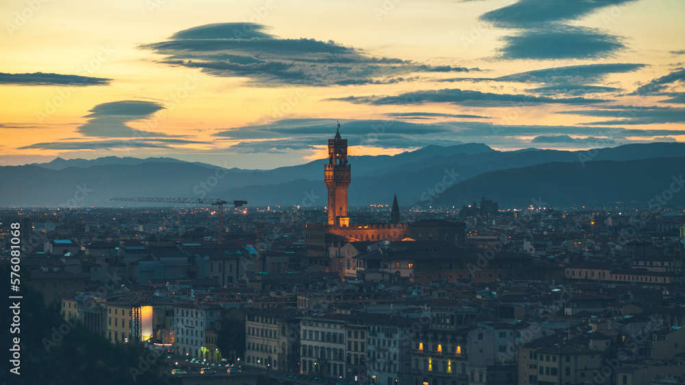 Naklejka premium Panoramic view at the Florence, Italy during the sunset