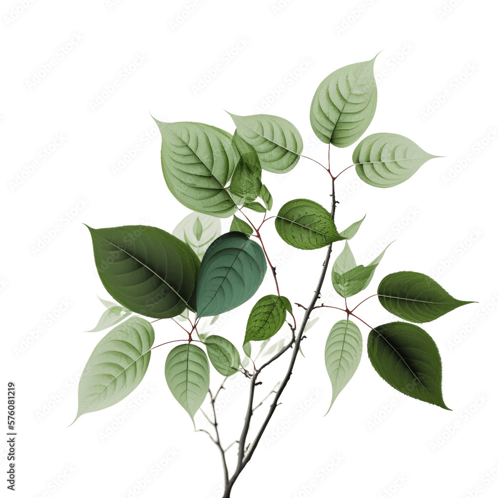 green leaves isolated on transparent png background