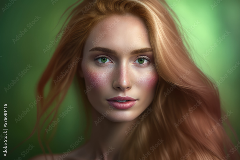 Portrait of a breathtakingly beautiful woman with flowing golden hair ...