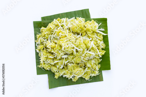 Tableau sur toile Green rice Thai dessert with coconut (Khao Mao)