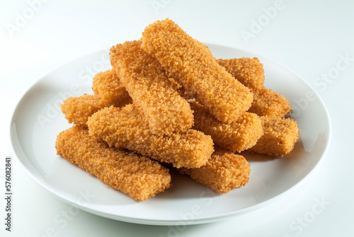 Plate with fried fish sticks