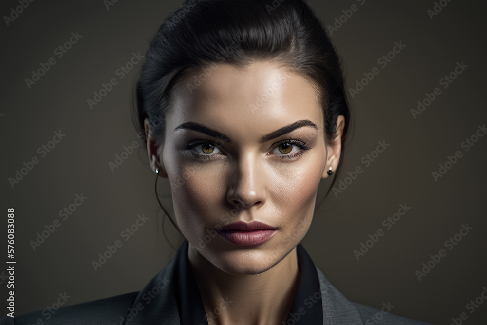 Close-up portrait of a confident businesswoman with a serious expression and sharp, defined features, generative ai Close-up portrait of a confident businesswoman with a serious expression and sharp, defined features, generative ai