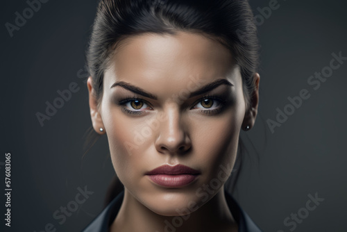 Close-up portrait of a confident businesswoman with a serious expression and sharp  defined features  generative ai