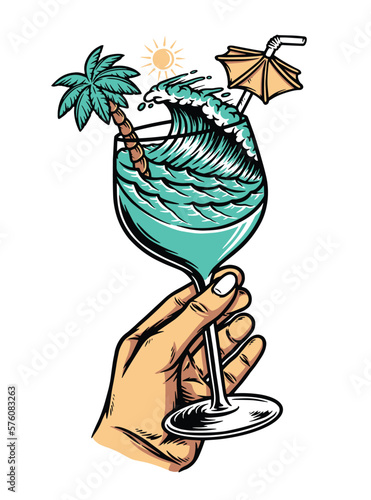 enjoy drinks on the beach illustration