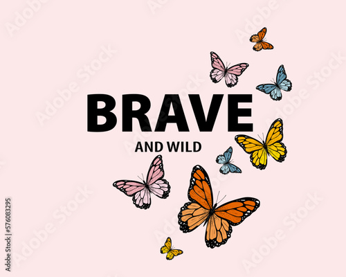 Canvas Print butterfly and flowers