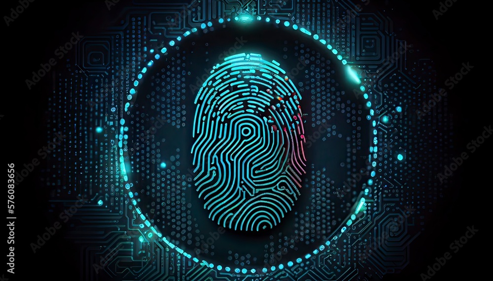 A biometric scan of a fingerprint on a PCB, Generative Ai A biometric scan of a fingerprint on a PCB, Generative Ai