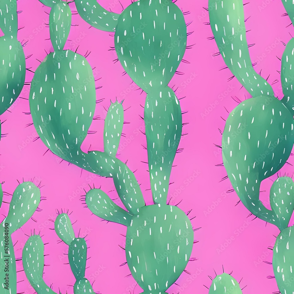 seamless pattern with cactus and leaves created with generative ai seamless pattern with cactus and leaves created with generative ai