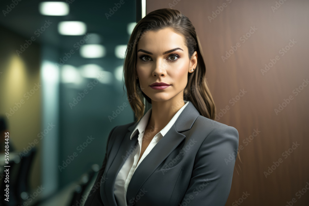 Fototapeta premium Attractive business woman in a training room, generative ai