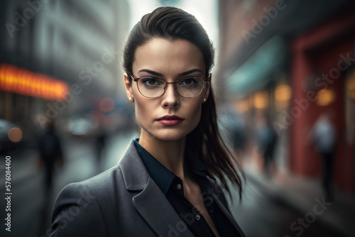 Attractive business woman on a city street, generative ai