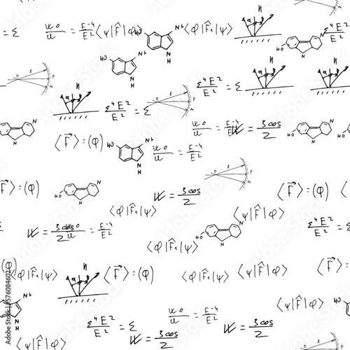 mathematical, physical, chemical formulas and expressions. scientific, educational background. Vector drawn by hand.