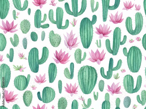 Cactus seamless pattern created with generative ai technology