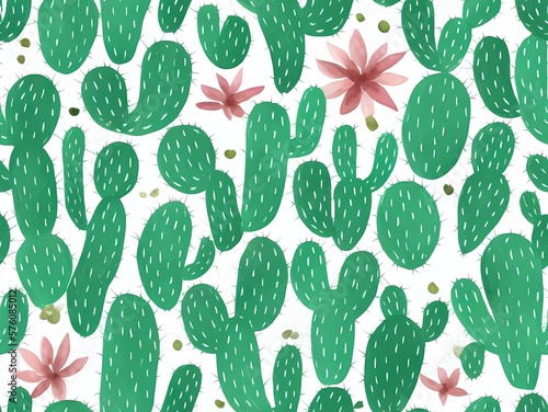 Cactus seamless pattern created with generative ai technology