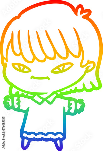 rainbow gradient line drawing cartoon woman