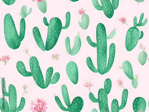 Cactus seamless pattern created with generative ai technology